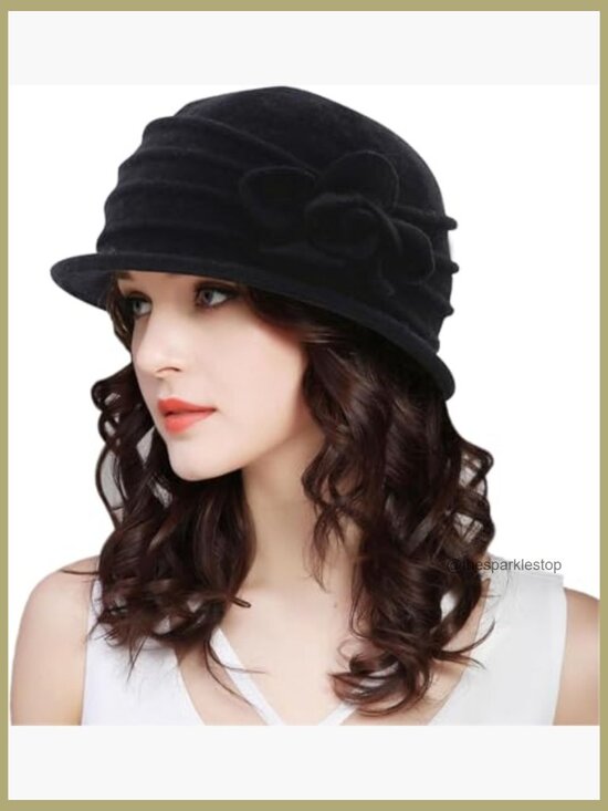 Wool Blend Cloche Hat Vintage 1920s Style Adjustable Crushable Bucket Hat